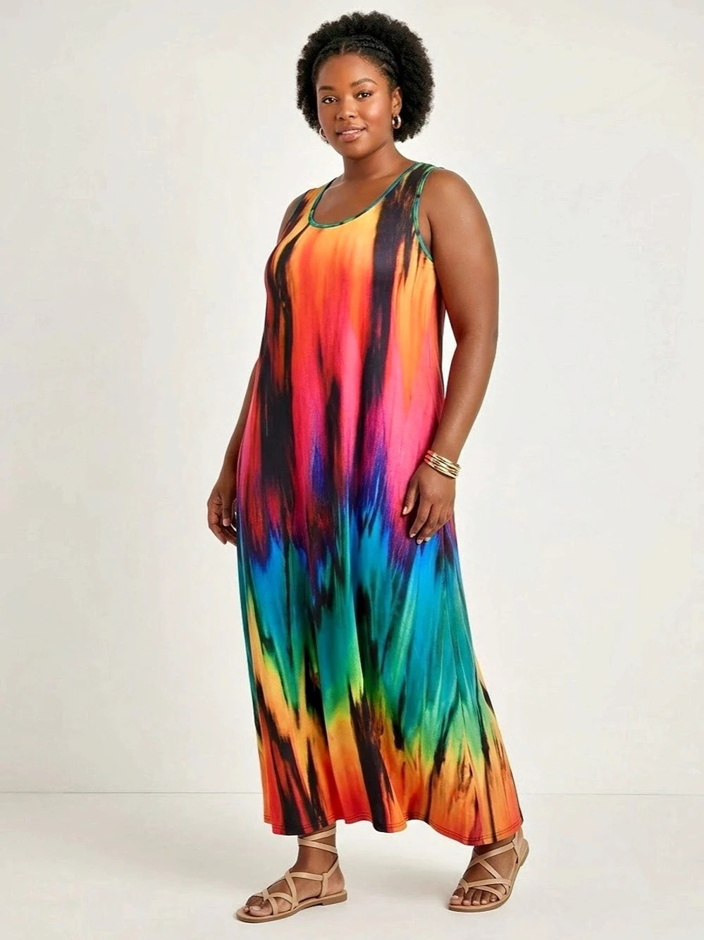 Abstract Print Maxi Dress Multicolor Size 3XL Like New